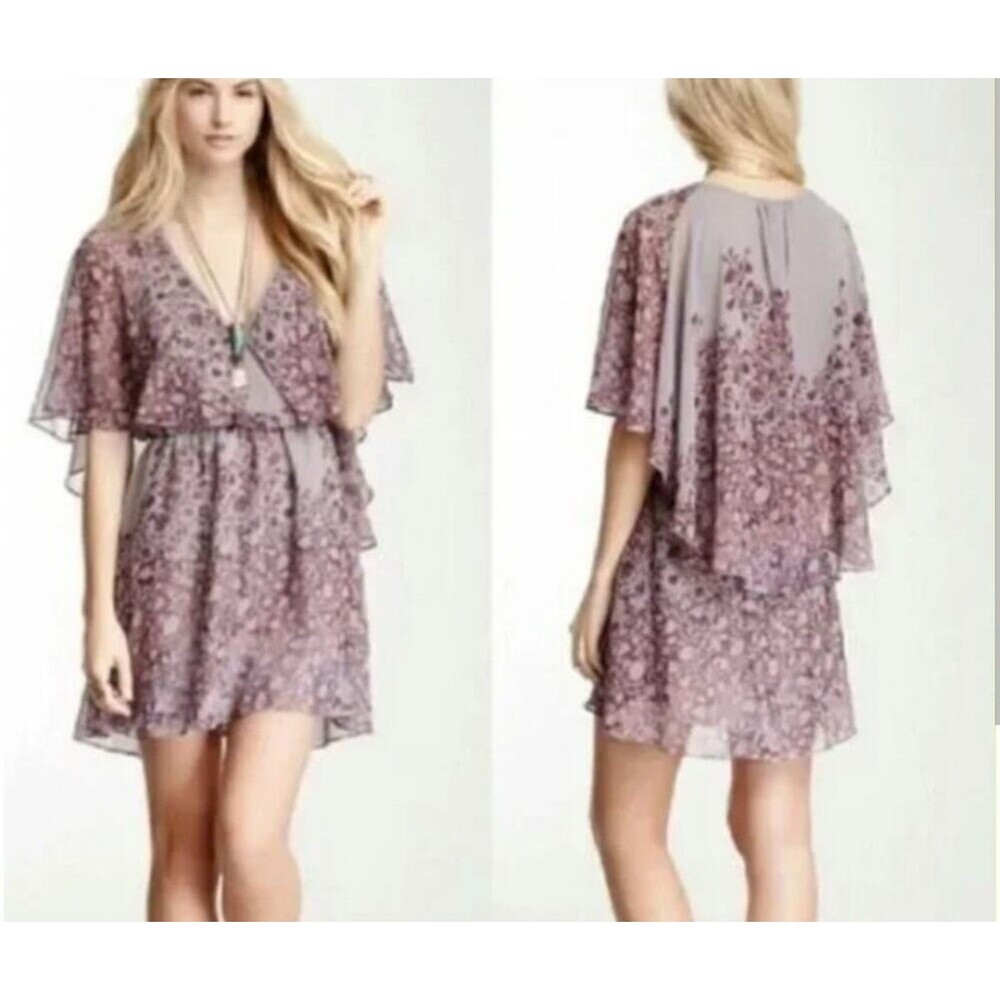 FREE PEOPLE | Sparks Fly Mini Floral Cape Dress Purple Butterfly Size XS